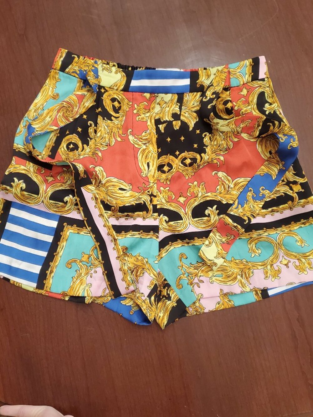 Mango Womens Size Small Baroque Scarf Print High Waist Tie Shorts Pockets Print